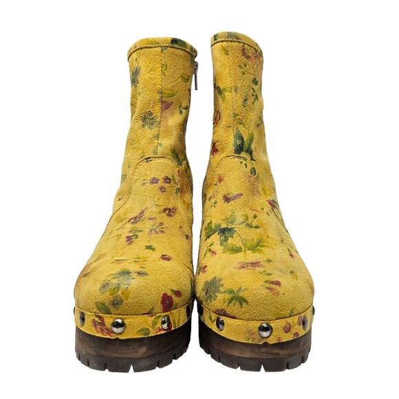 GRUNBEIN Bella Clog Boots 39 Yellow Floral Suede Handmade Sustainable Bohemian - Picture 6 of 12